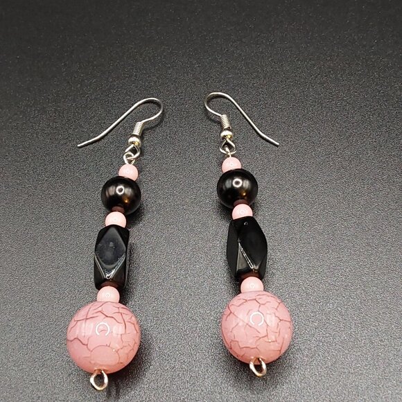 Pink and Black Dangling Pierced Earrings - Picture 1 of 4